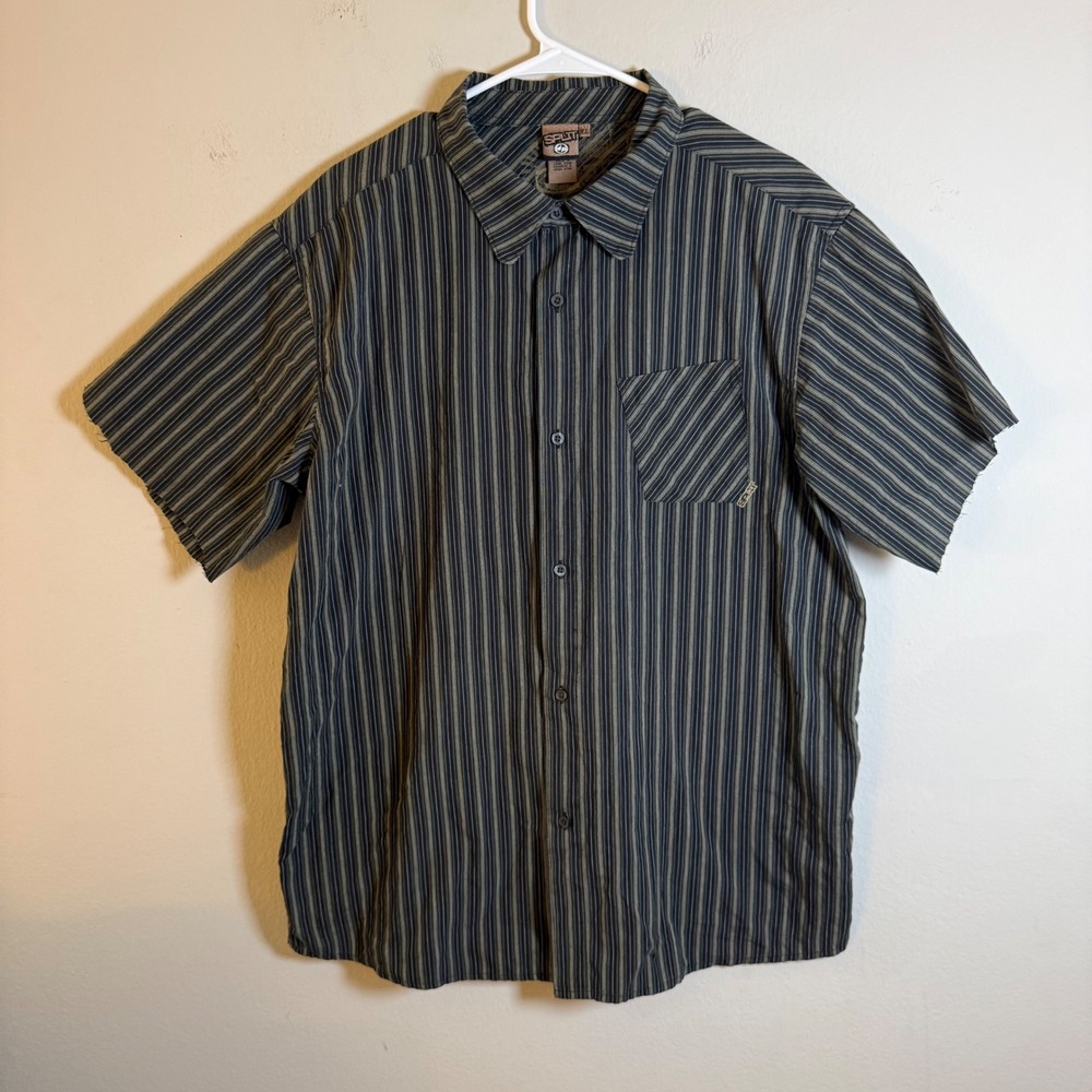 Vintage Split Skateboards Striped Button Down Shirt Mens XL Cut Sleeve Skater
